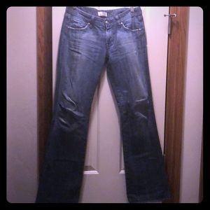 Low-rise, bootcut denim jeans